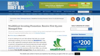 Wealthfront Investing Promotion: Receive First $5,000 Managed Free