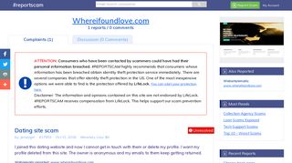 #REPORTSCAM - Whereifoundlove.com has 1 complaint(s)