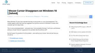 Mouse Cursor Disappears on Windows 10 [Solved] - Driver Easy