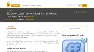 Tip: Auto-Login Your Windows 7 User Account | Cool Stuff | Channel 9