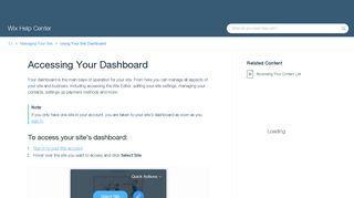 Accessing Your Dashboard | Help Center | Wix.com
