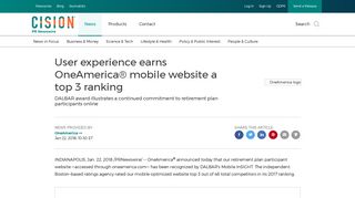 User experience earns OneAmerica® mobile website a top 3 ranking