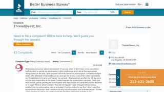 ThreadBeast, Inc. | Complaints | Better Business Bureau® Profile