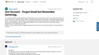 Live Account - Forgot Email but Remember Gamertag. - Microsoft ...