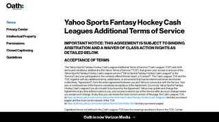 Yahoo Sports Fantasy Hockey Cash Leagues Additional Terms of ...