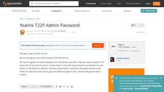 [SOLVED] Yealink T22P Admin Password - VoIP Forum - Spiceworks ...