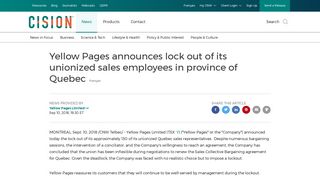 Yellow Pages announces lock out of its unionized sales employees in ...