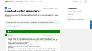 locked out, contact administrator - Microsoft Community