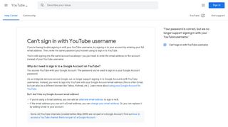 Can't sign in with YouTube username - YouTube Help - Google Support