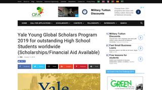 Yale Young Global Scholars Program 2019 for outstanding High ...