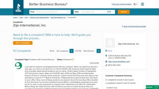 Zija International, Inc. | Complaints | Better Business Bureau® Profile