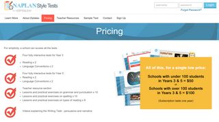 Pricing | NAPLAN Style Tests - By Ziptales