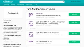 
15% off Frank And Oak Coupons & Promo Codes 2020  

