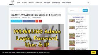 
192.168.1.100 Admin Login, Username & Password - Router ...  
