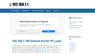 
192.168.1.100 Default Router IP Login  
