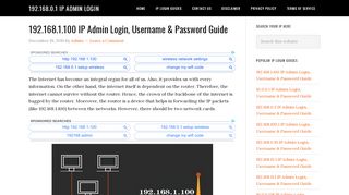 
192.168.1.100 IP Admin Login, Username & Password Guide  
