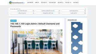 
192.168.1.100 Login Admin | Default Username and Passwords  
