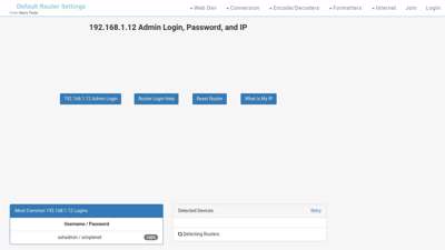 192.168.1.12 Admin Login, Password, and IP