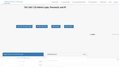 192.168.1.20 Admin Login, Password, and IP