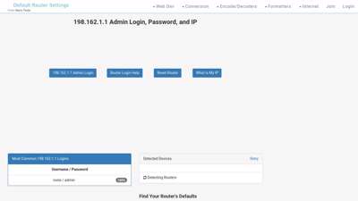 198.162.1.1 Admin Login, Password, and IP