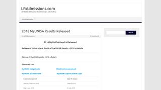 
                            8. 2018 MyUNISA Results Released - LRAdmissions.com - Myunisa Portal Examination Results 2018