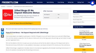 
                            6. 32Red Bingo - £5 No Deposit Welcome Bonus | Freebets.com - 32red Bingo Login