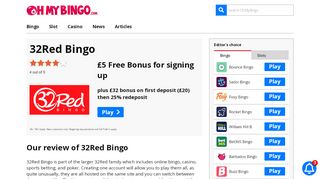
                            4. 32Red Bingo Review | £5 Bonus + Free Bingo | OhMyBingo - 32red Bingo Login