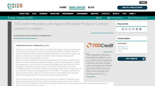 
                            4. 700Credit Integrates with AppOne® Dealer Portal to Connect - PR Web - Appone Dealer Portal