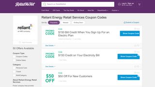 
                            3. $75 Off Reliant Energy Retail Services Coupon, Promo Codes - Reliant Sign Up Bonus