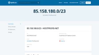 85.158.180.0/23 Netblock Details - HostProfis ISP Telekom ... - Hostprofis Portal