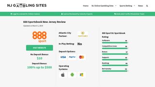 
888 NJ Online Sportsbook - Get $10 Free From 888 Sportsbook  
