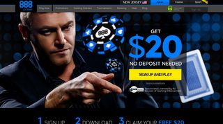 
888 Poker: Online Poker NJ | $20 FREE – No deposit needed  
