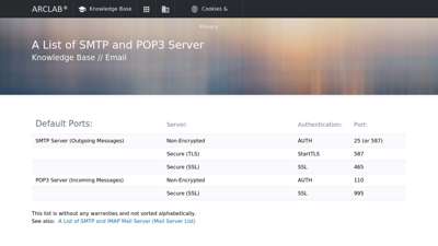 A List of SMTP and POP3 Servers - Arclab