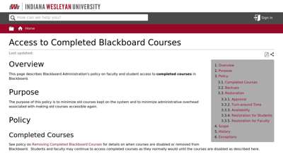 Access to Completed Blackboard Courses - Indiana Wesleyan ...