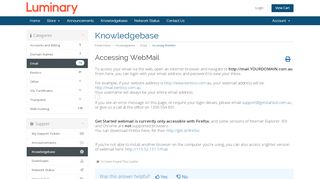 Accessing WebMail - Knowledgebase - Luminary - Aanet Portal