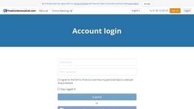 Account login - Log in page  FreeConferenceCall.com