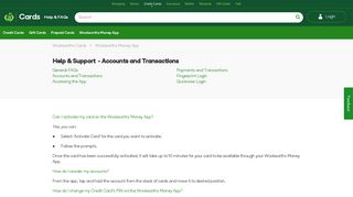 
                            8. Accounts and Transactions - Woolworths Cards - Woolworths Money Gift Card Portal