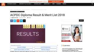
                            8. ACPDC Diploma 2020 Result- Check Here | AglaSem ... - Acpdc Portal
