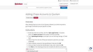 
                            8. Adding Chase Accounts to Quicken - Chase Quicken Credit Card Portal