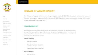 
                            1. Admissions - Bauchi State University Gadau - Bauchi State University Admission Portal