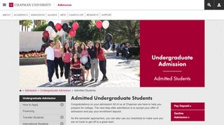 Admitted Students | Undergraduate Admission | Chapman University - Chapman Admissions Portal