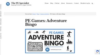 
                            5. Adventure BINGO – Free Game Download - The PE Specialist - Adventure To Fitness Teacher Portal