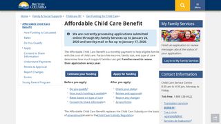 
                            2. Affordable Child Care Benefit - Province of British Columbia - My Family Services Bc Portal