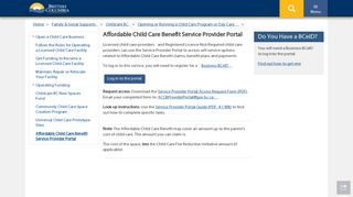 
                            1. Affordable Child Care Benefit Service Provider Portal - Province of ... - My Family Services Bc Portal