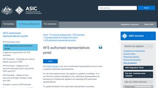 
                            3. AFS authorised representatives portal | ASIC - Australian Securities ... - Authorized Representative Portal