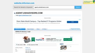 
agent.ushadvisors.com at WI. USHEALTH Advisors | Login  

