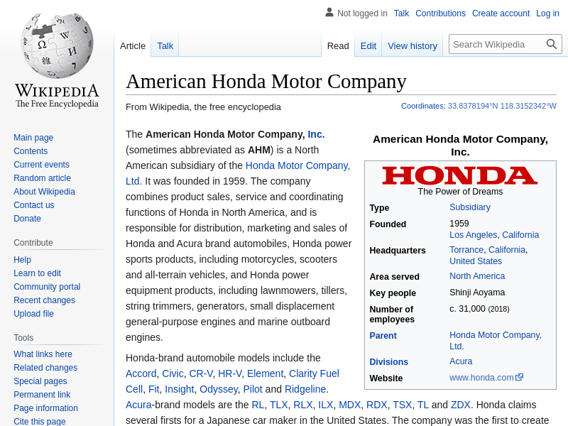 
                            6. American Honda Motor Company - Wikipedia