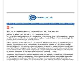 
                            7. Ameritas Signs Agreement to Acquire Guardian's 401k Plan ...