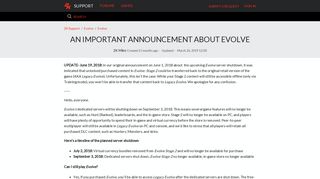 
                            2. An important announcement about Evolve – 2K Support - My2k Portal Evolve