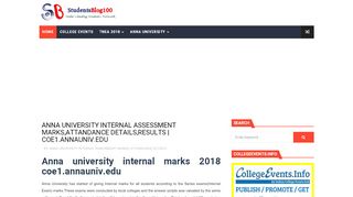 ANNA UNIVERSITY INTERNAL ASSESSMENT MARKS ... - Anna University Internal Marks 2017 Student Portal Page